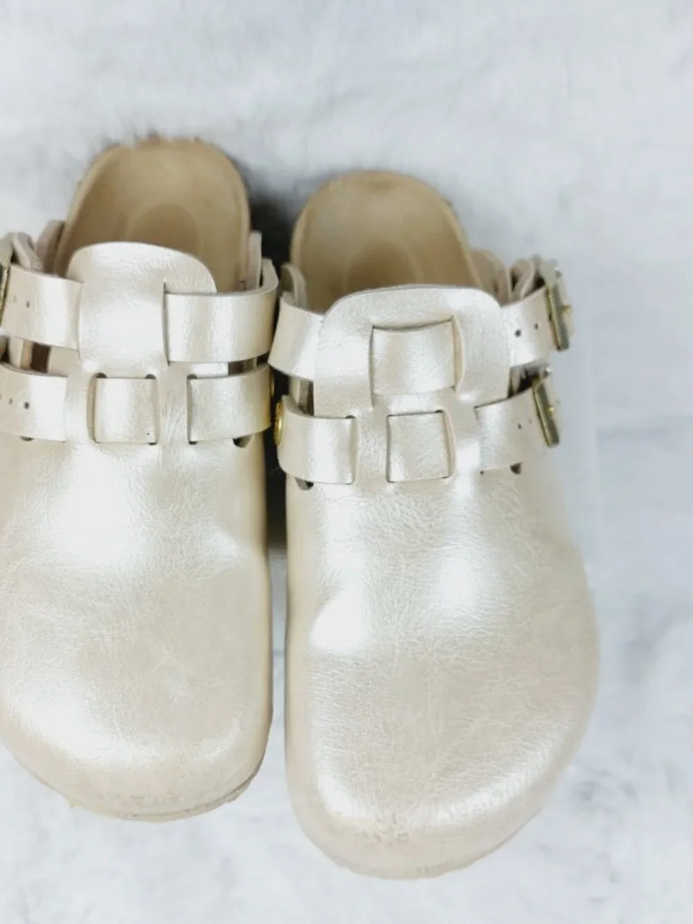 Birkenstock Cream Metallic Two-Strap Clog Sandal for Kids